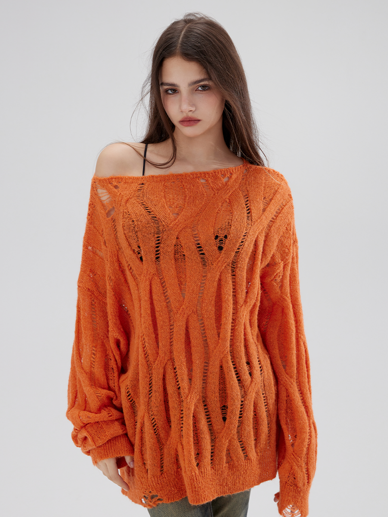 OverSize Hollow Boat-Neck Sweater