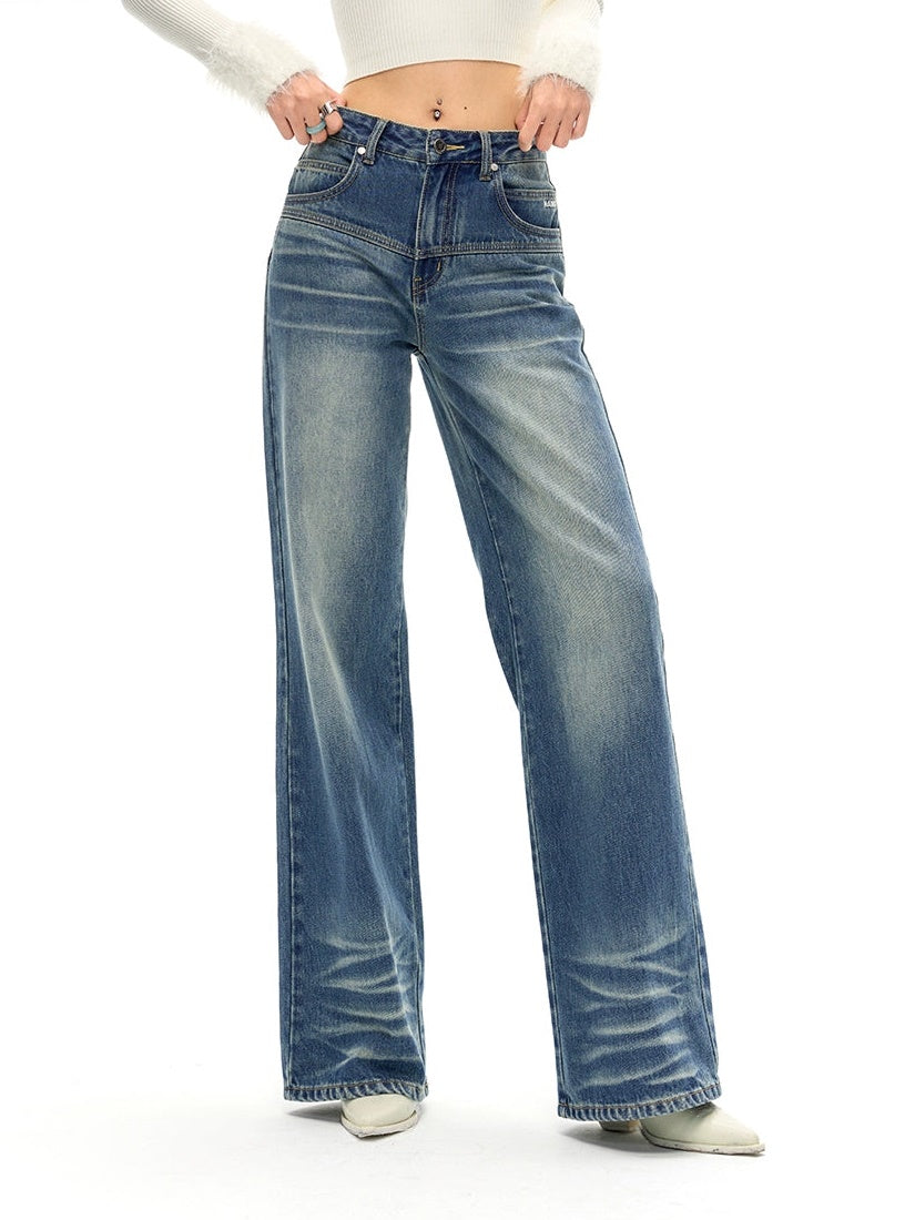 Klassische Fit Straight Whisker Jeans