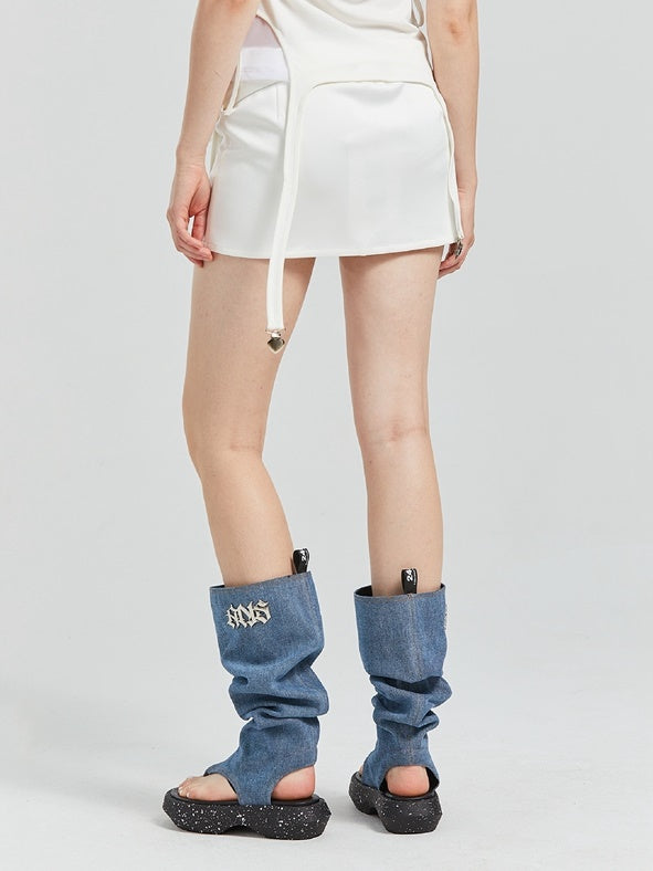 Flache Sohle -Denim -Stiefel -Sandale