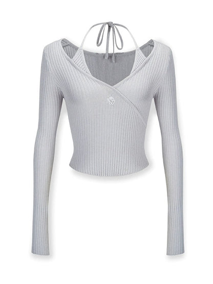 V-neck Halterneck Slim Long-sleeved Sweater