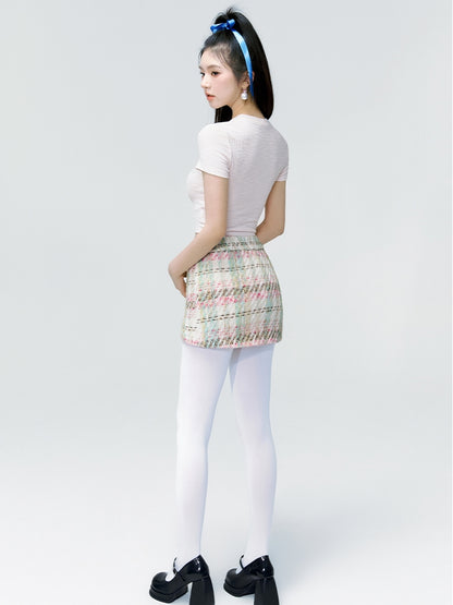 Tweed Mini Checked Girly Tight Short-Skirt