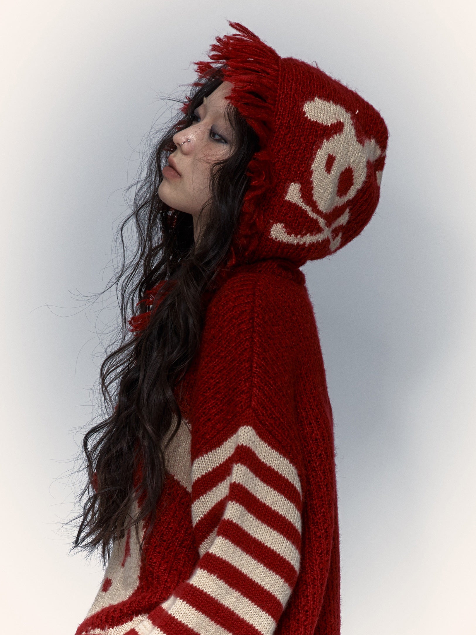 Skull Rabbit Loose Knitted Hooded Pullover