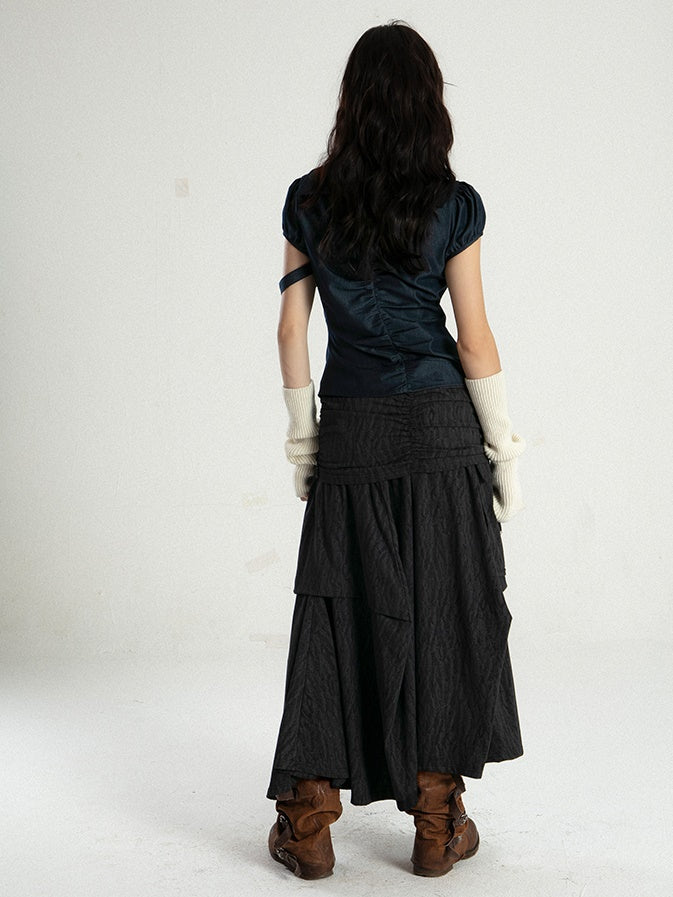 Tribal Style Irregular Segmentation Pleated Long Skirt