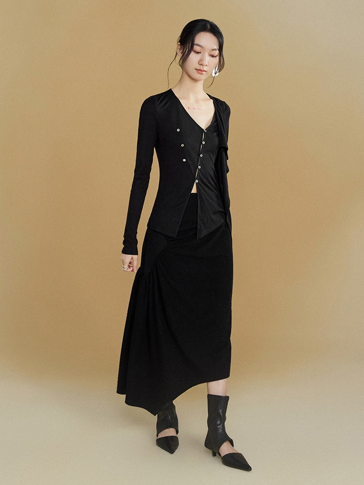 Gathered Spliced Irregular A-line Skirt