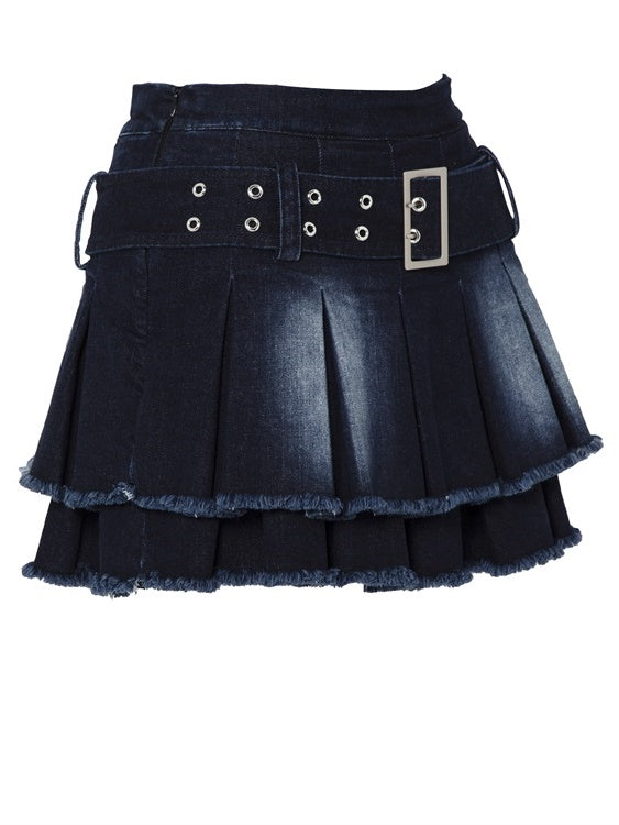 Denim Puff Sleeve Top &amp; Pleated Skirt