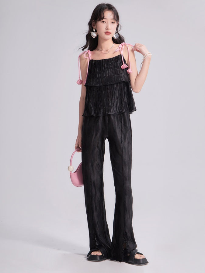 Three-dimensional Tulip Lace Multi-layer Pleated Suspenders Top