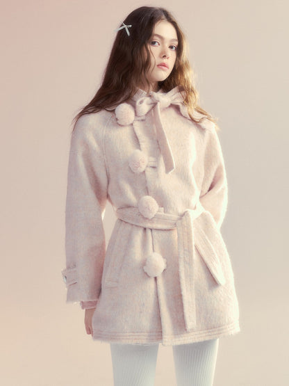 Retro Bow Ball Button Cape Coat