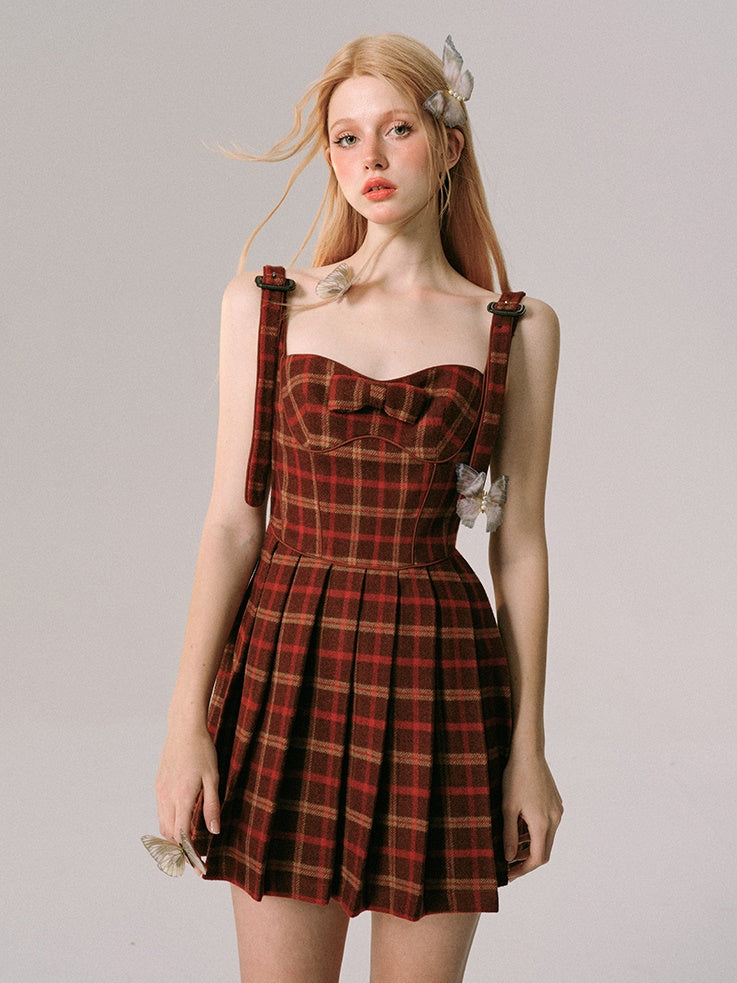 Plaid Slip Plisse Kleid