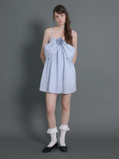 Shawl Collar Stripe Slip Gather Dress