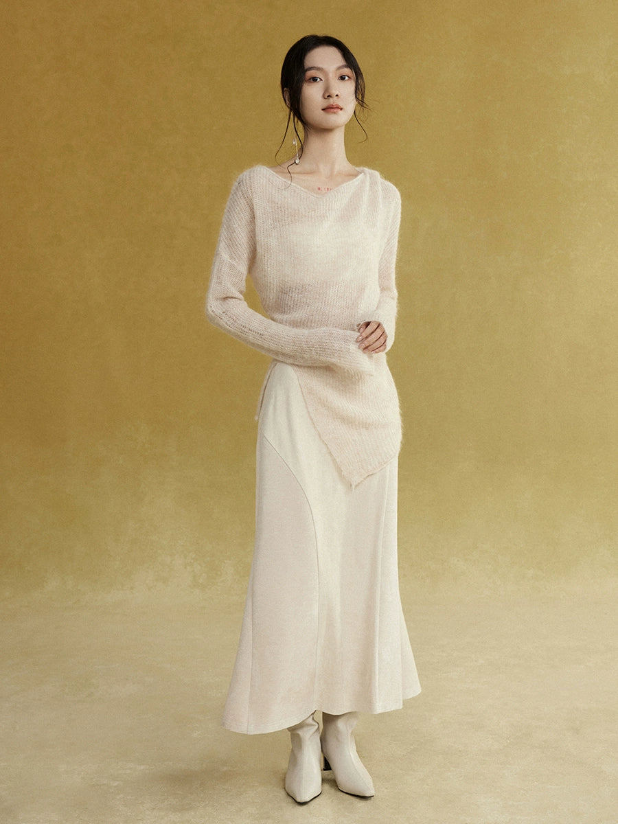 Swing Collar Asymmetry Slit Sweater