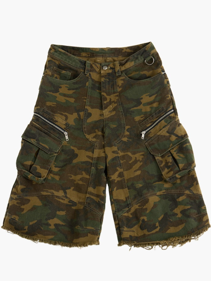 Camouflage Raw Edge Straight Work Cropped Pants