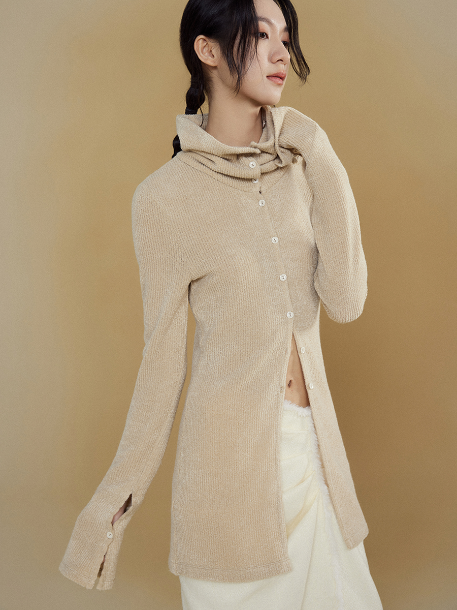 Detachable Fur Collar Long Sleeve Knitted Cardigan