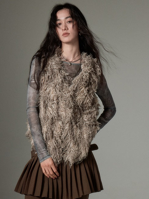 Plush V-neck Fake Fur Vest