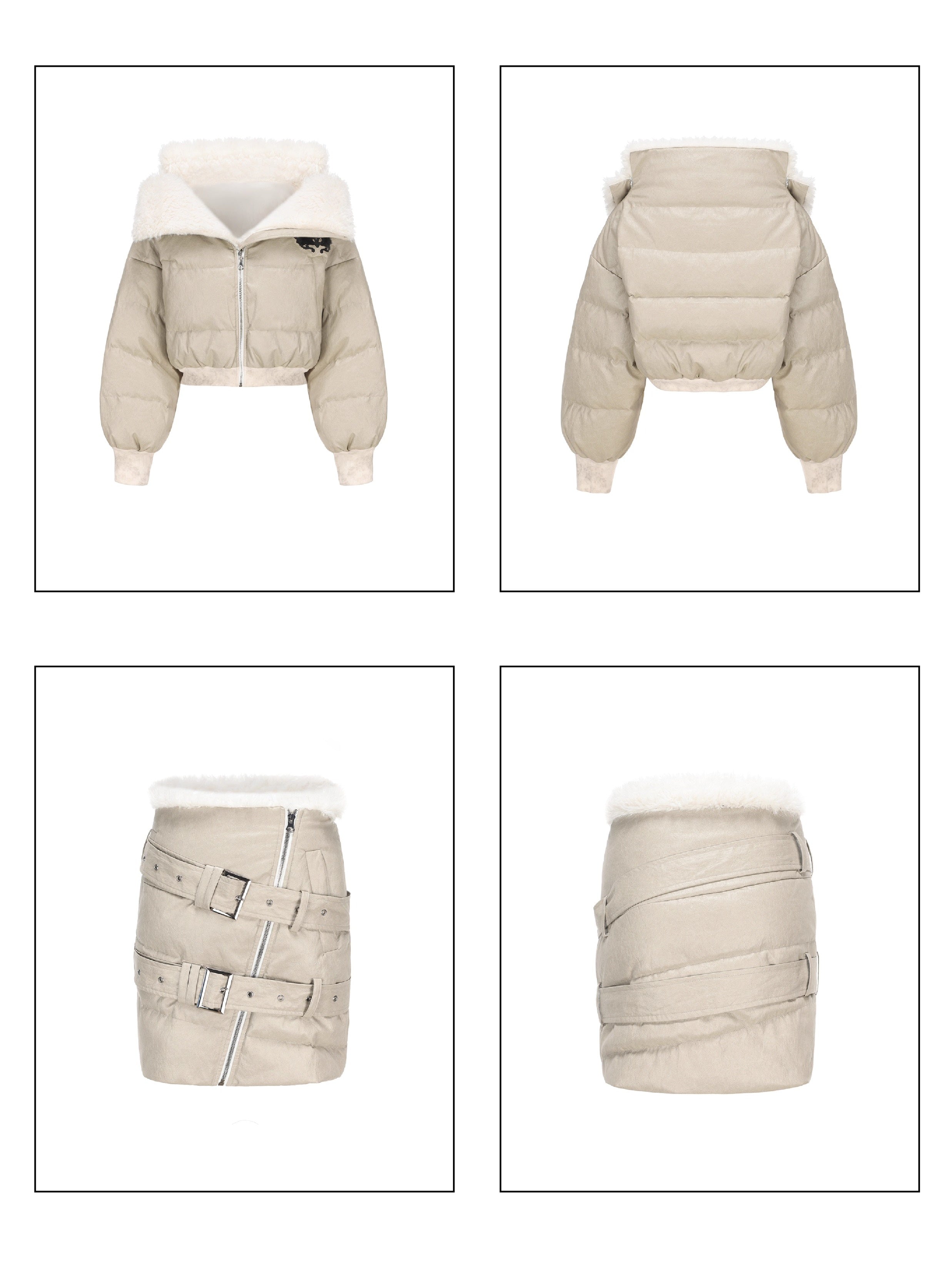 Short Down Jacket &amp; Slant Zipper Skirt