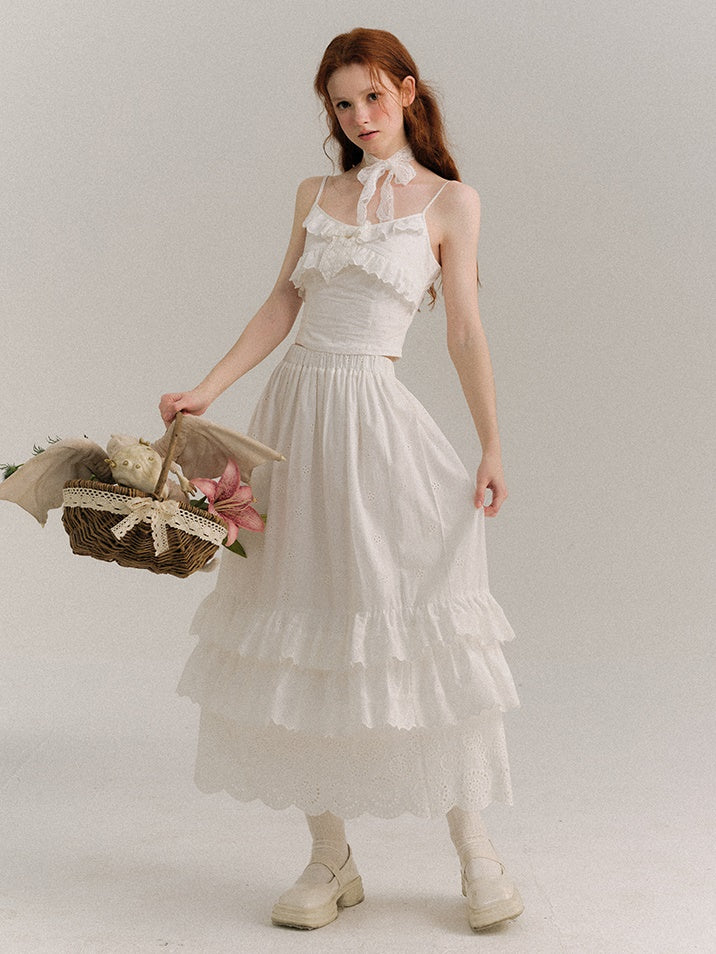 Cutwork Lace Camisole &amp; Frill Stitch Skirt