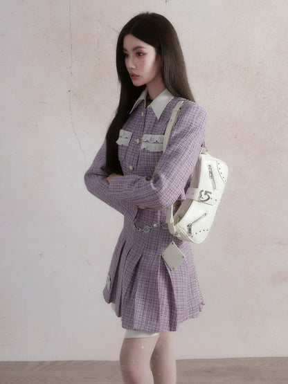 Small Fragrance Style Layered Design Jacket ＆ Pleated Skirt