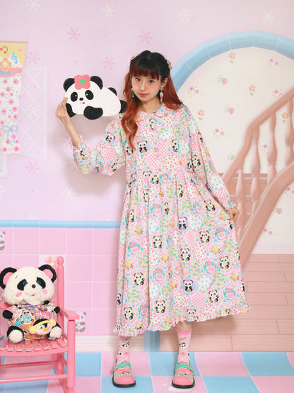 Doll Collar Patchwork Style Printed Loose Dress