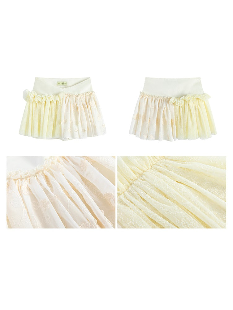 V-Waist Embroidered Lace Splicing Tutu Skirt