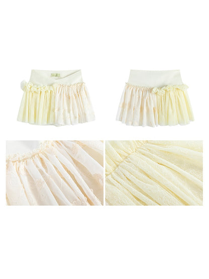 V-Waist Embroidered Lace Splicing Tutu Skirt