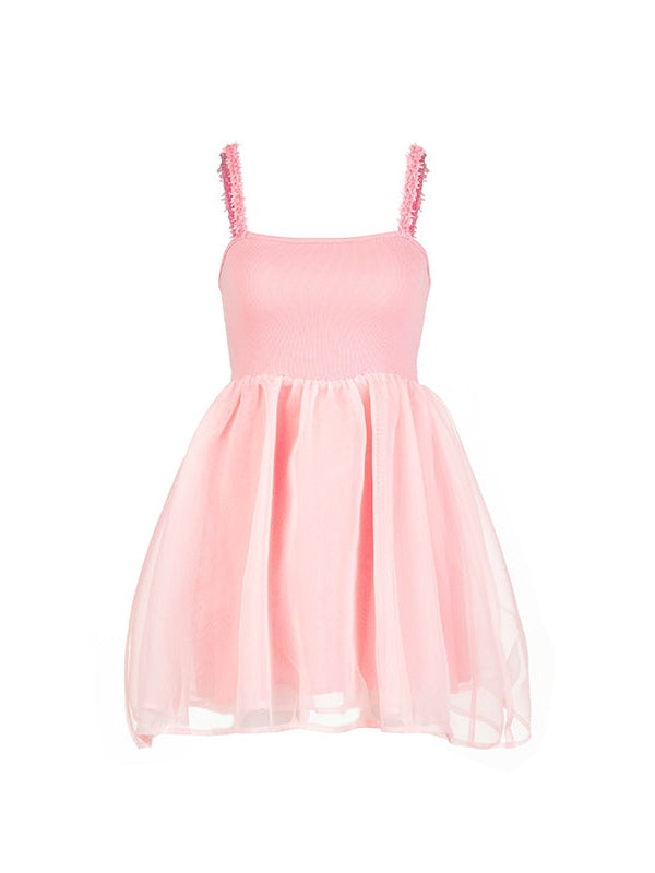 Splicing High Waist Tulle Suspender Dress