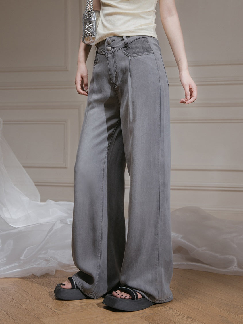 Tuck Design Wide Leg Pants