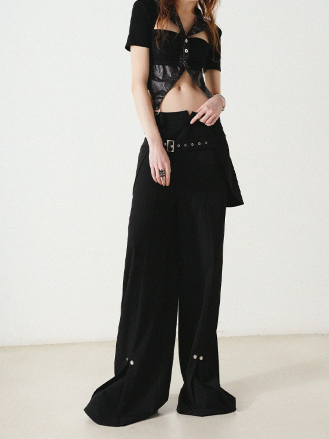 Wide Leg Pants With Belt Pocket