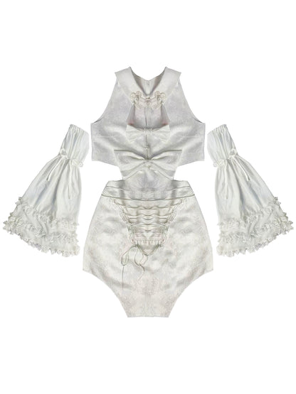 Ribbon Broidery Brass Frill Frill Body Suit