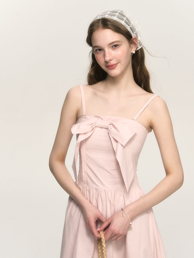 French Retro Elegant Bow Bare Top Dress