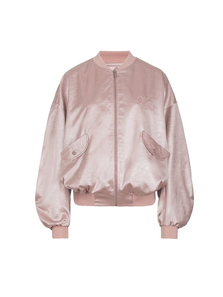 Satin Glossy Casual Stadium-Jumper Jacket