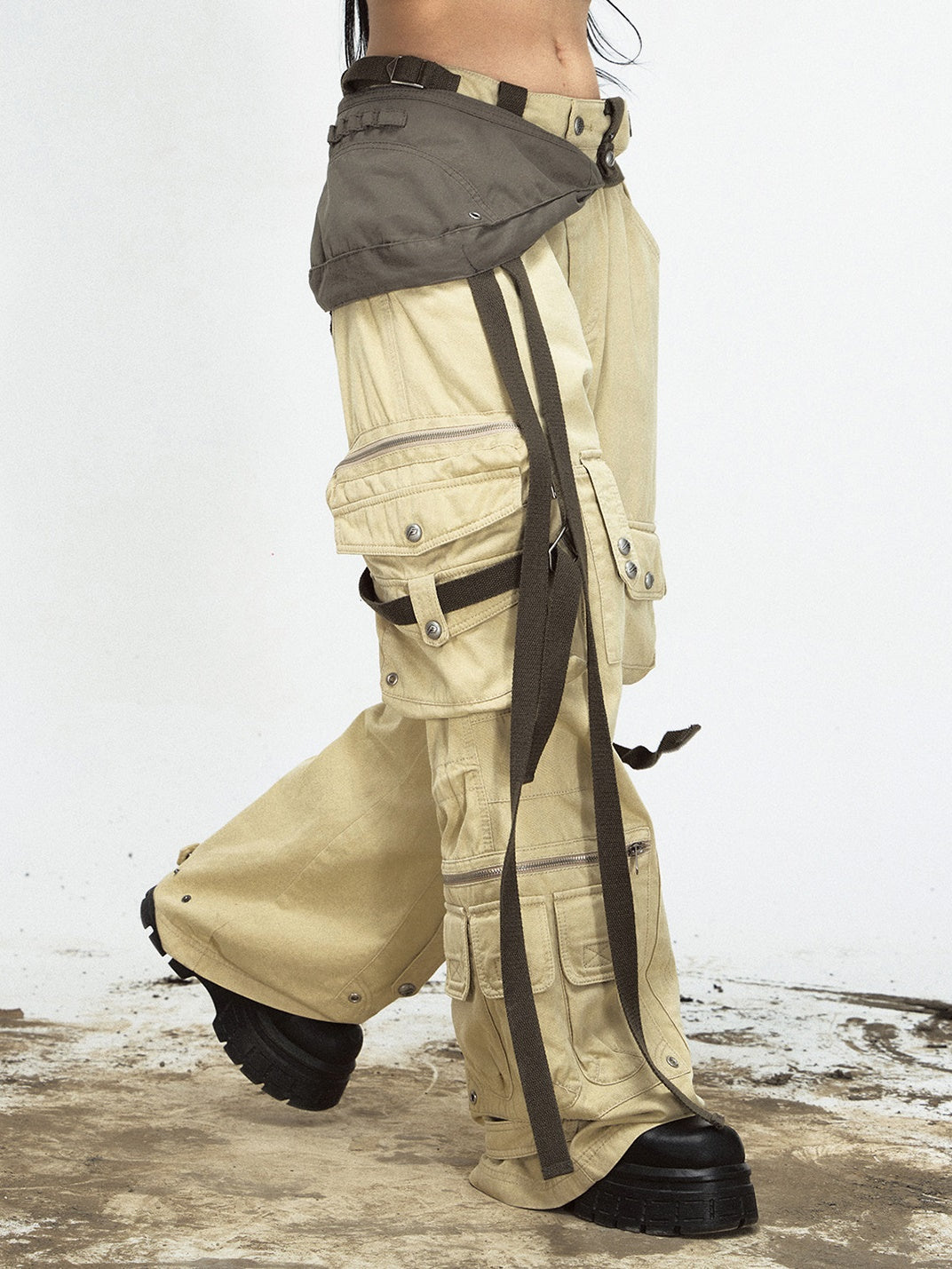 Detachable Shoulder Bag Straight Loose Cargo Pants