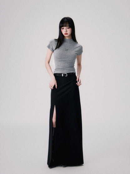 Straight Mid-waist Long Slit Skirt