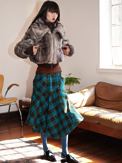 Vintage Taste Plaid Asymmetry Design Skirt