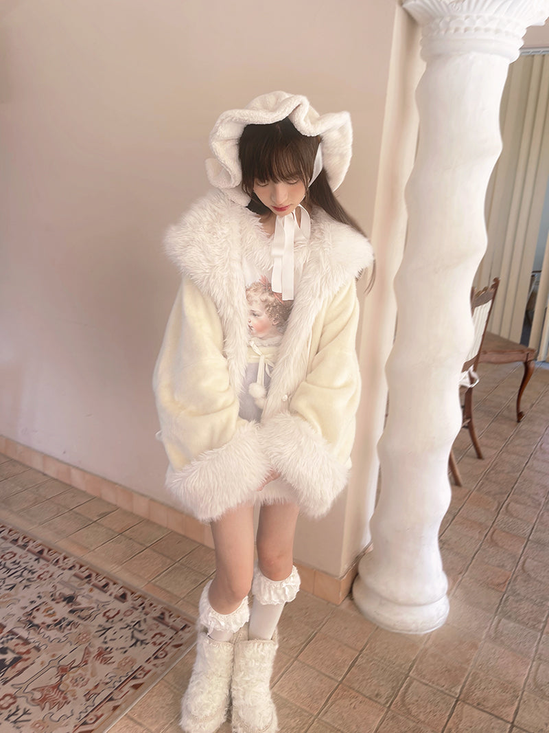 Plush Splicing Loose Hooded Jacket Coat