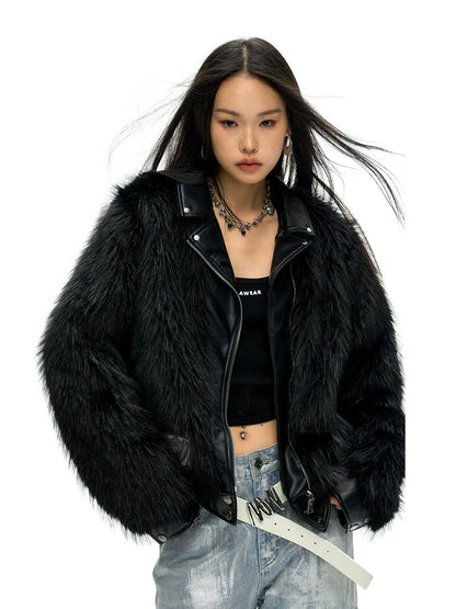 Leather Lapel Eco-friendly Fur Short Coat