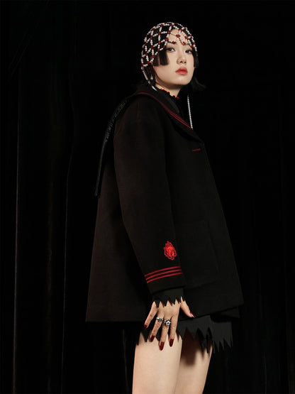 Double-sided Sailor Collar Woolen Coat