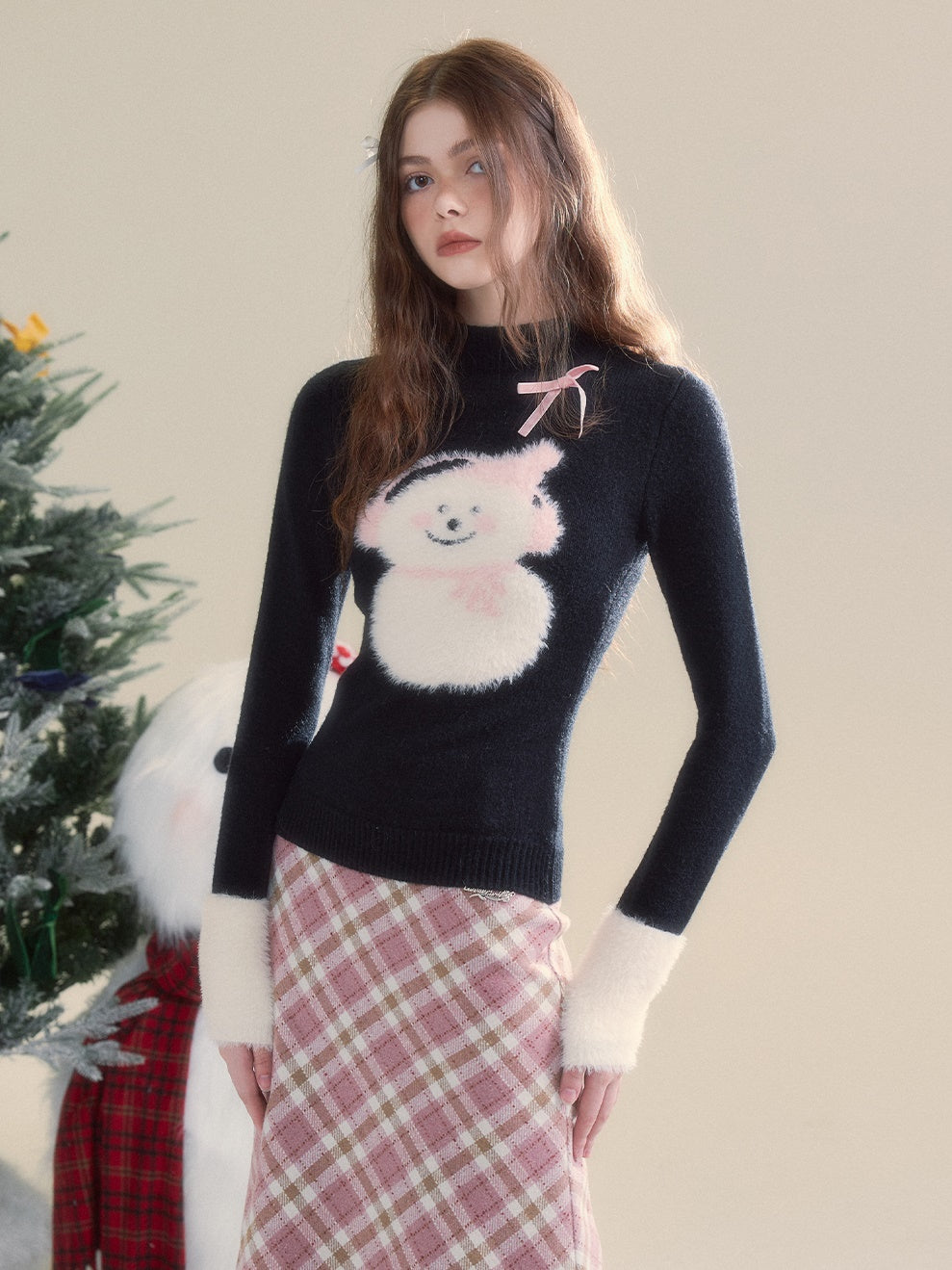 Snowman Spleißen Pelzflaschen-Hals schlanker Pullover