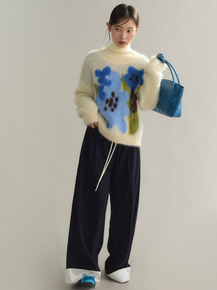 Flower Retro Crew-Neck Mohair-Knit