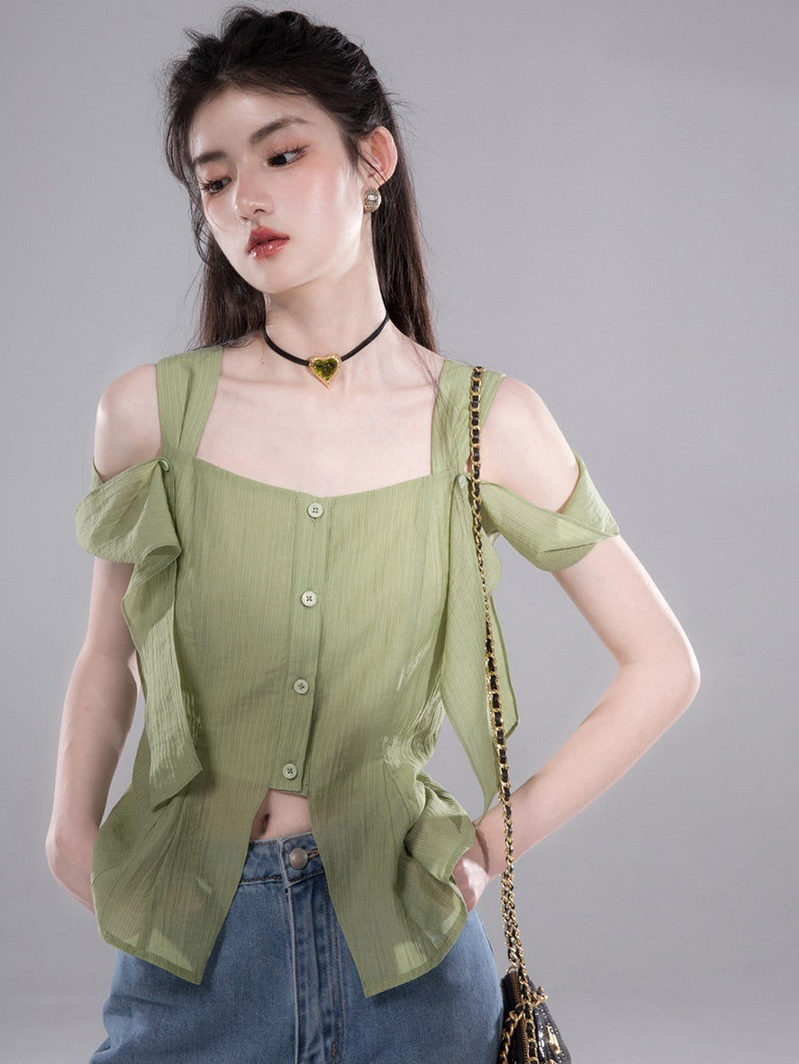 Square Neck Shirt With Shoulder Sleeves