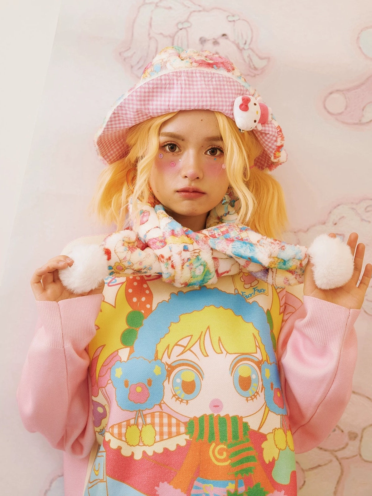 Cartoon Print Hat &amp; Muffler