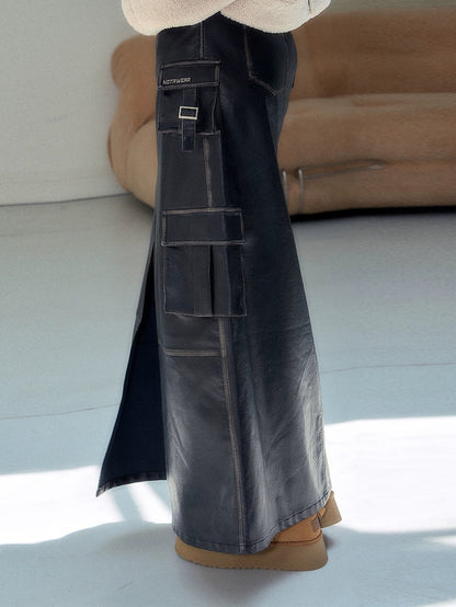 Old Polished PU Leather Skirt