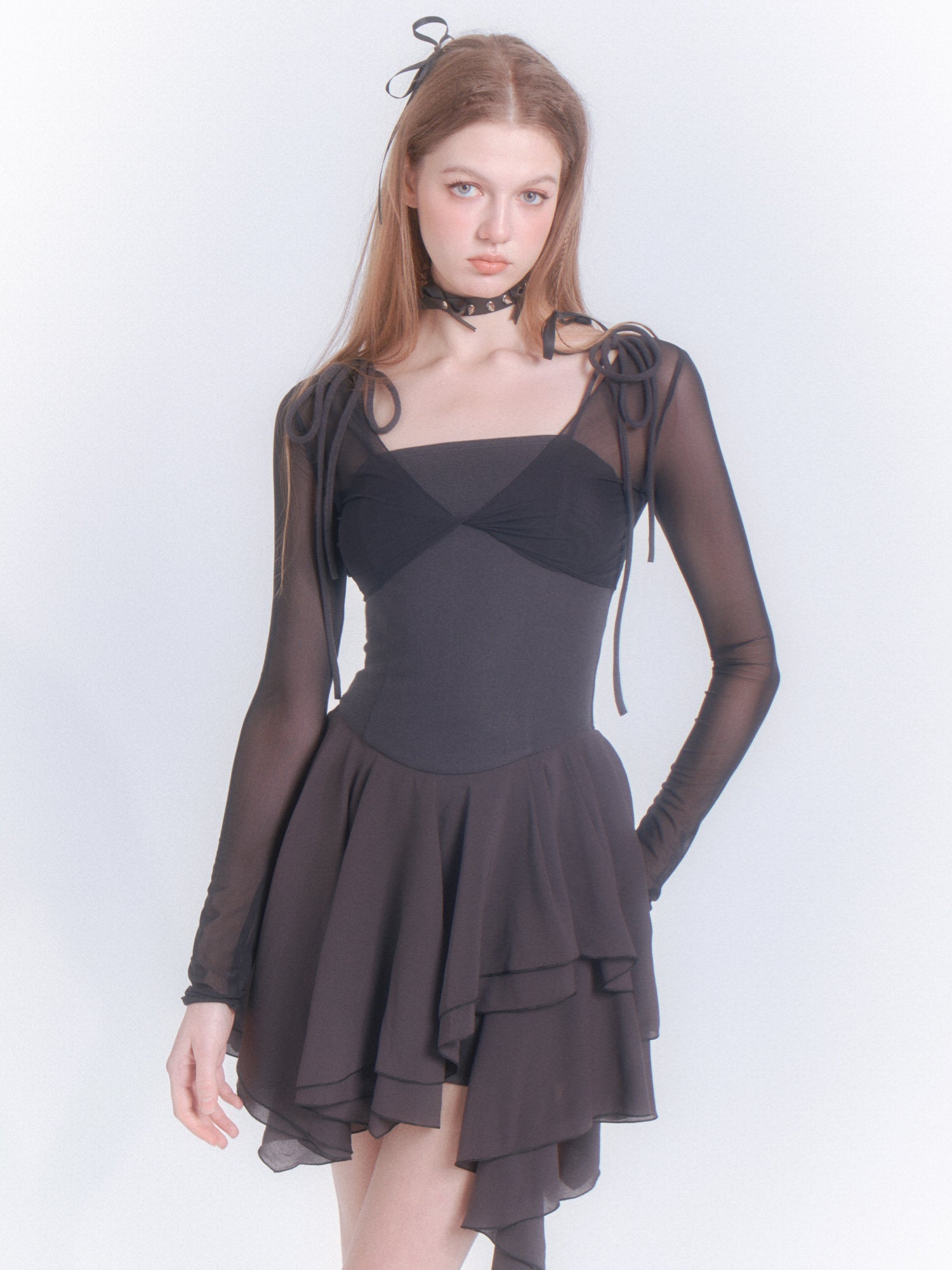 Elastic Mesh Cross See-through Bottoming Top