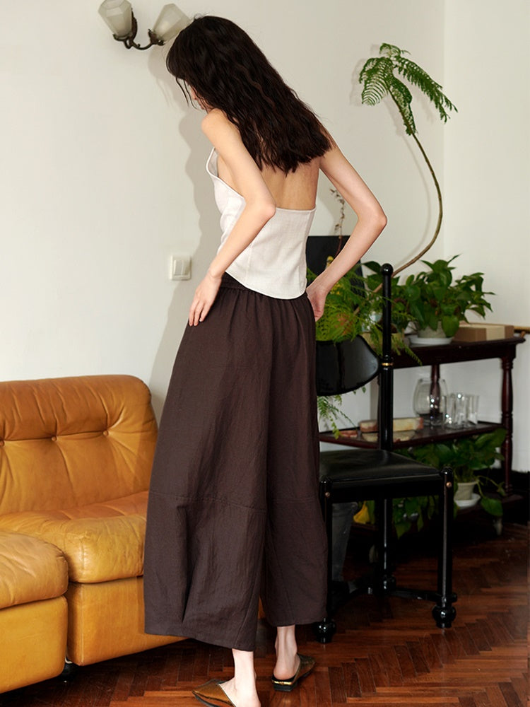 Embroidery Loose Bloomers Wide Leg Pants