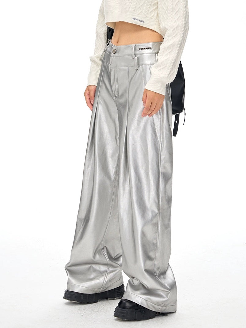 PU Leather Loose Wide-leg Casual Pants