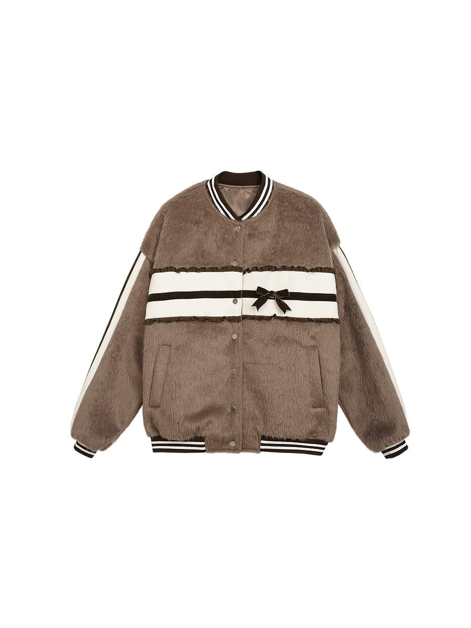 Spliced Ribbon Stitch Loose Baseball Jacket