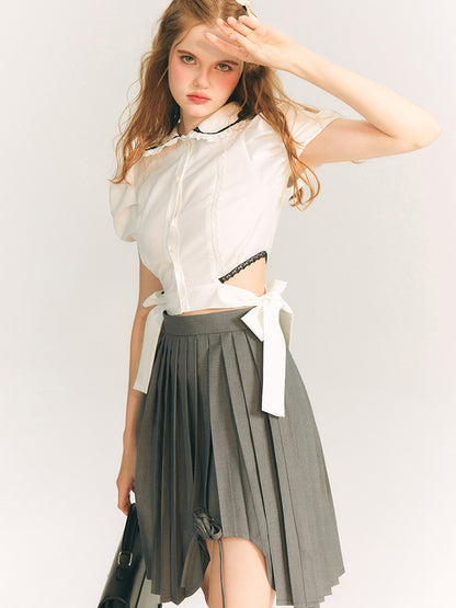 Cut Design Flower Pleated Skirt