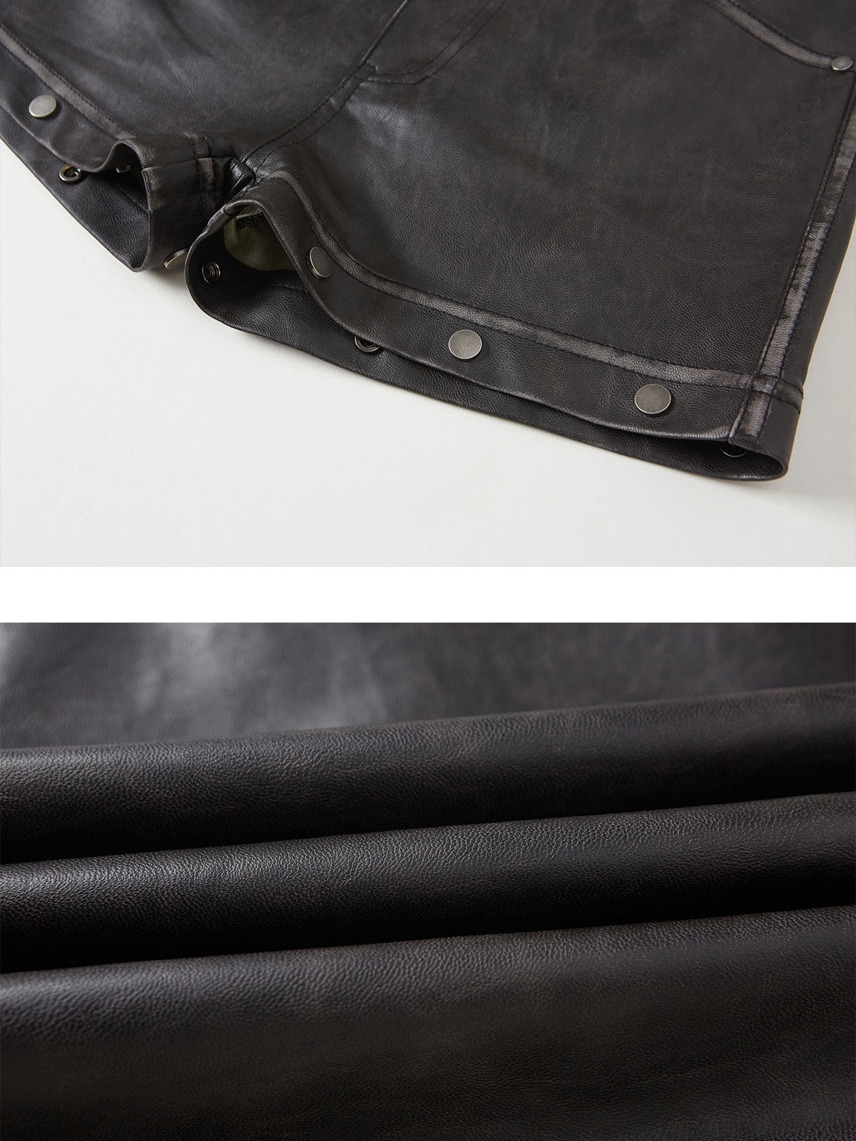 Button Deconstructed Leather Straight Trousers