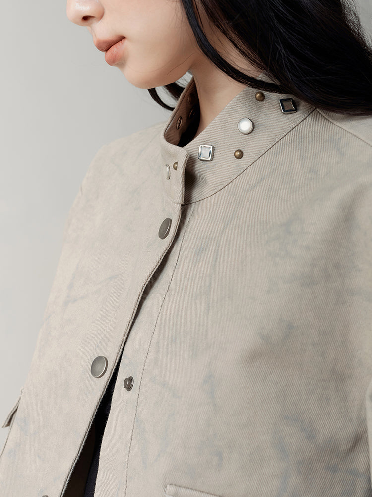 Stand Collar Rivet Stir-dyed Jacket