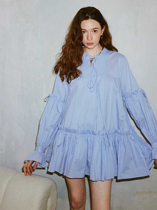 Gather Frill Stitch Ruffled Shirt Dress