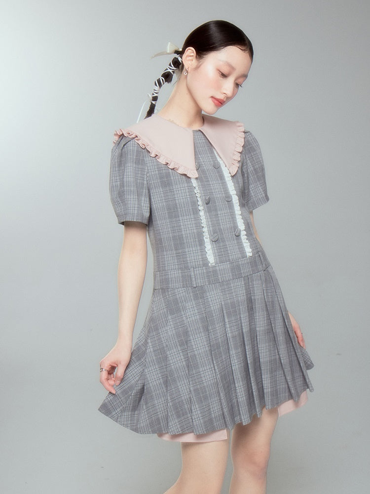 DOLL COLLAR PLAID ONE-PIECE