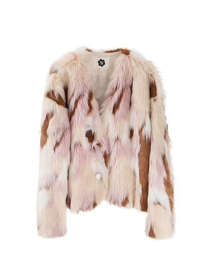 Contrast Color Eco-friendly Fur Short Furry Coat